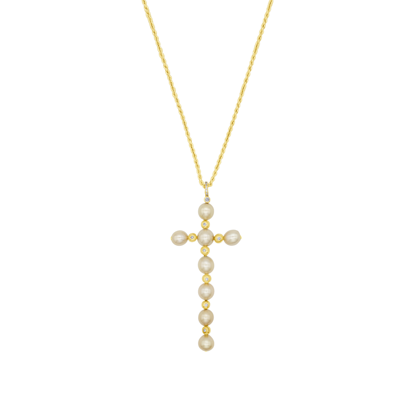 COLLIER CROIX - PERLES ET OR
