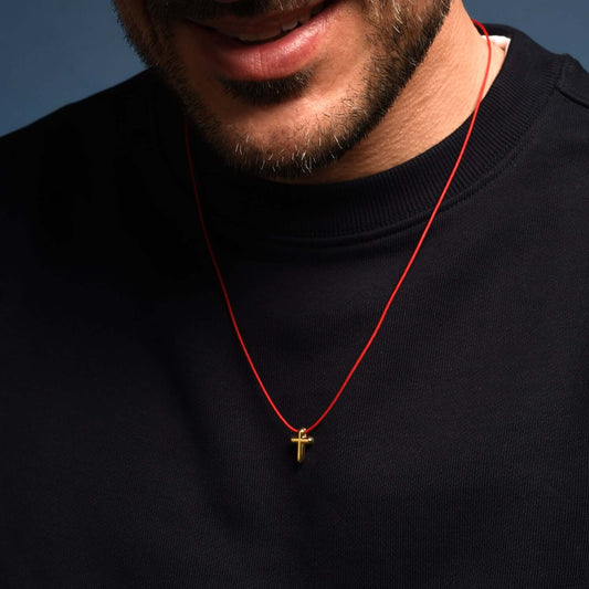 COLLIER CROIX - RED ROPE ET GOLDEN ARGENT