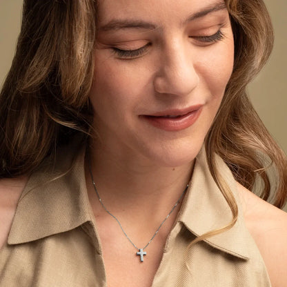 COLLIER CROIX - BLANC OR