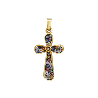 PENDENTIF CROIX - MICROMOSAIC BIJOUX - GOLDEN METAL