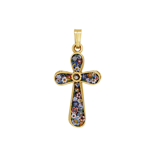 PENDENTIF CROIX - MICROMOSAIC BIJOUX - GOLDEN METAL