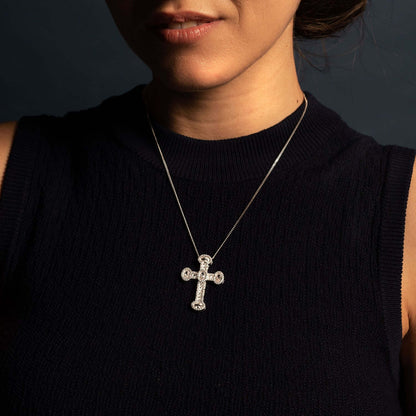 PENDENTIF CROIX - ARGENT, CRYSTALS ET ZIRCONIA