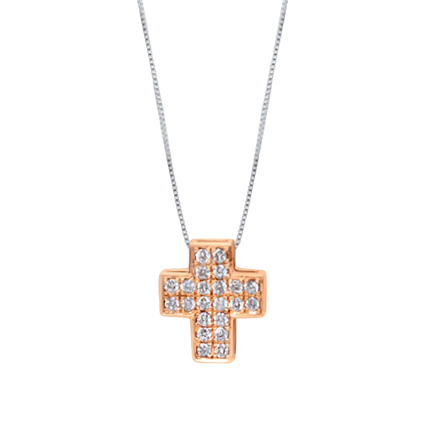 CROIX AVEC DIAMOND - COLLIER - ROSE OR
