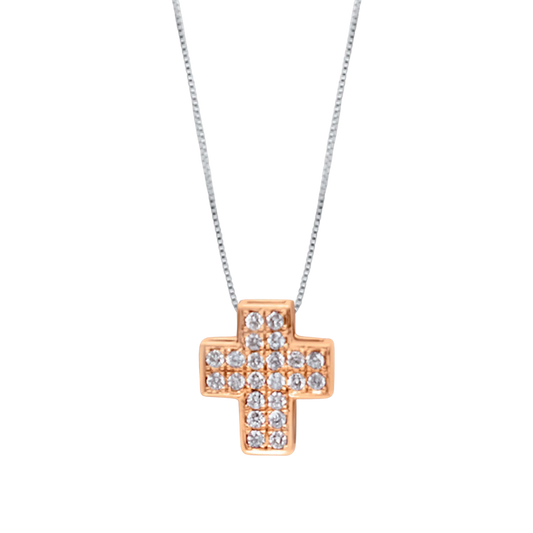 CROIX AVEC DIAMOND - COLLIER - ROSE OR