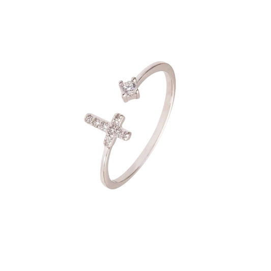 PAVÉ CROIX BAGUE - ZIRCONIA DOT - ARGENT