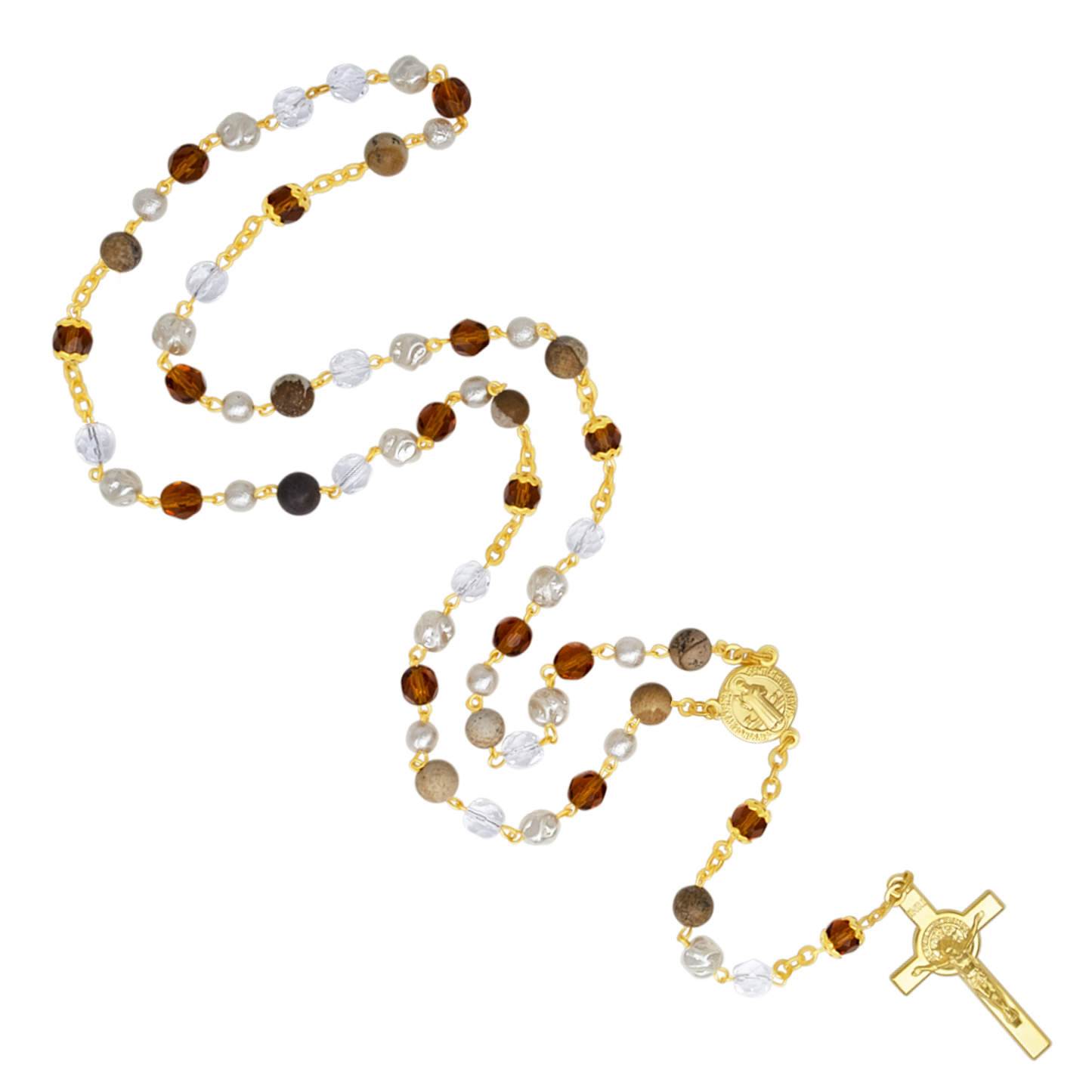 CRYSTALS ET STONES - ST BENEDICT CHAPELET - GOLDEN METAL
