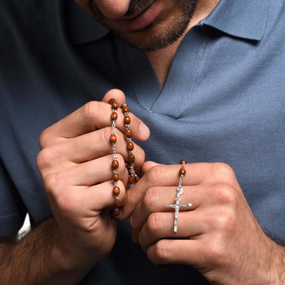 DARK ROSEWOOD BEADS CHAPELET - ARGENT