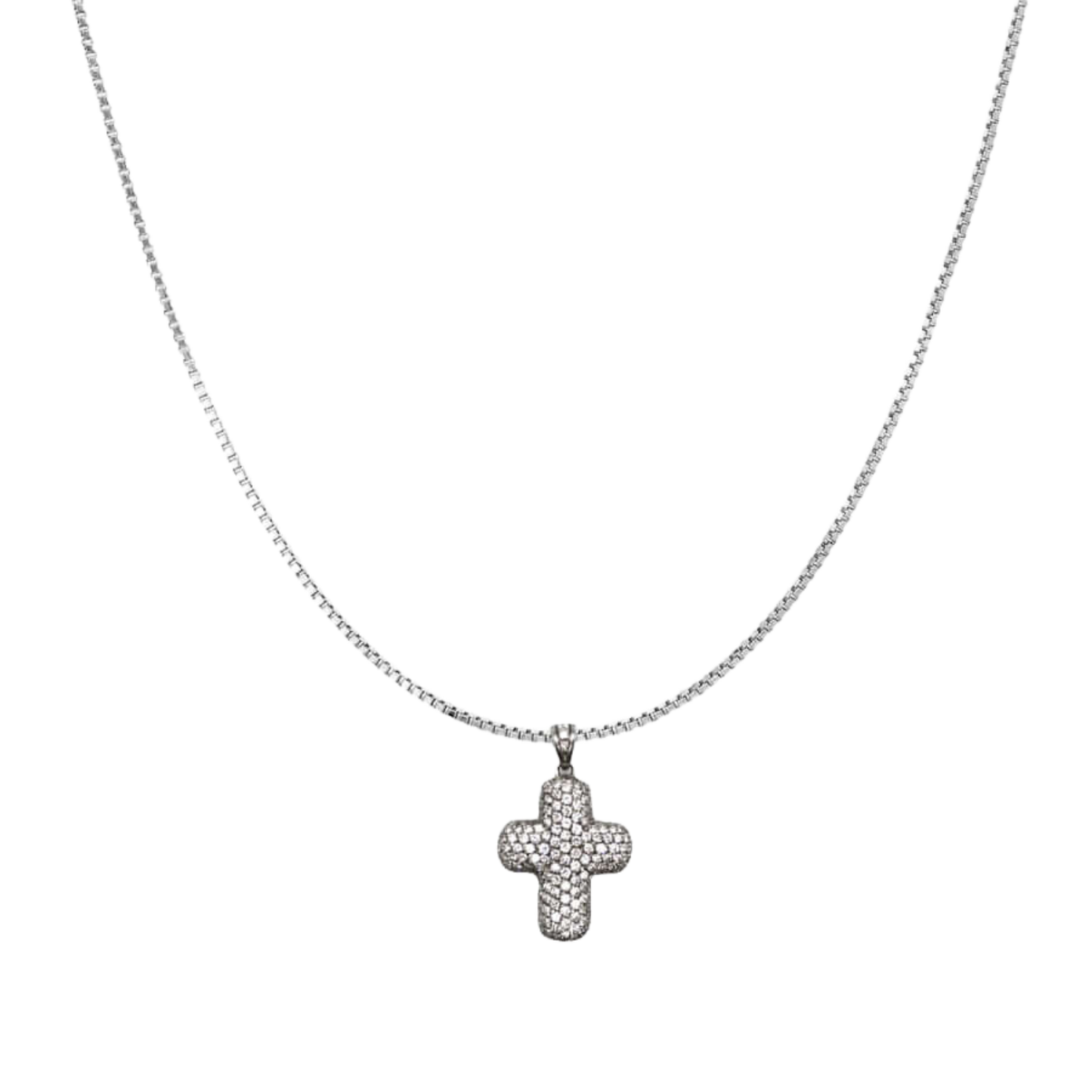 CROIX AVEC DIAMOND - COLLIER - BLANC OR
