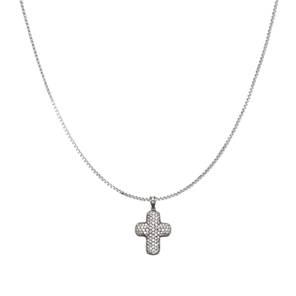 CROIX AVEC DIAMOND - COLLIER - BLANC OR