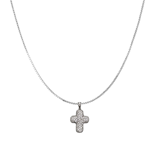 CROIX AVEC DIAMOND - COLLIER - BLANC OR