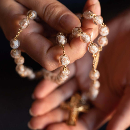 GLASS BEADS CHAPELET - VERMEIL ARGENT