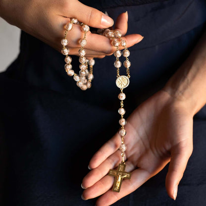 GLASS BEADS CHAPELET - VERMEIL ARGENT