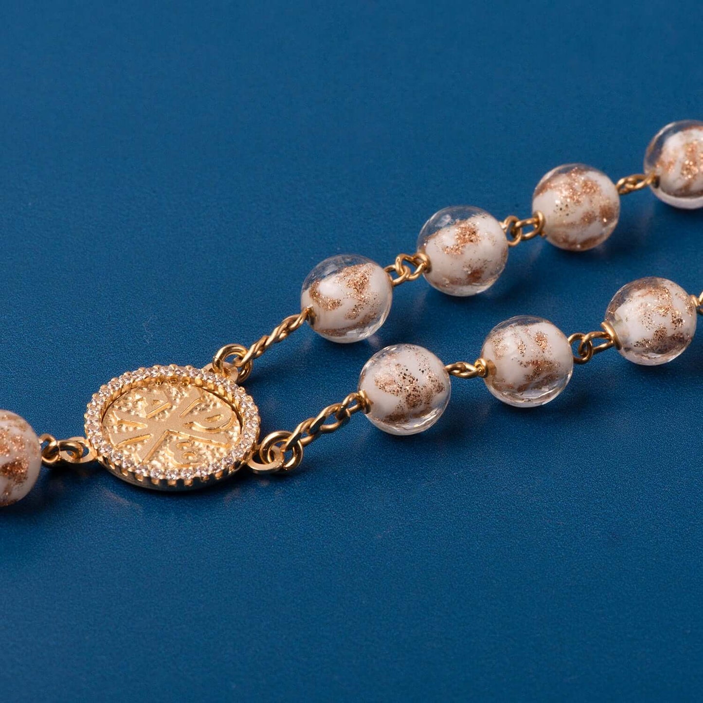 GLASS BEADS CHAPELET - VERMEIL ARGENT