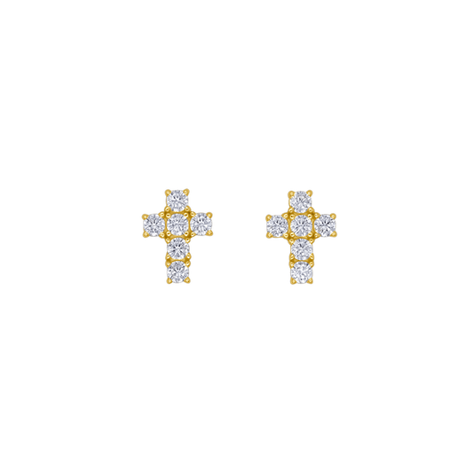 CROIX - BOUCLES D'OREILLES - GOLDEN ARGENT ET ZIRCONIA