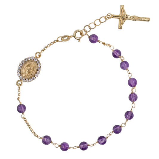 BRACELET CHAPELET - OR ET AMETHYST