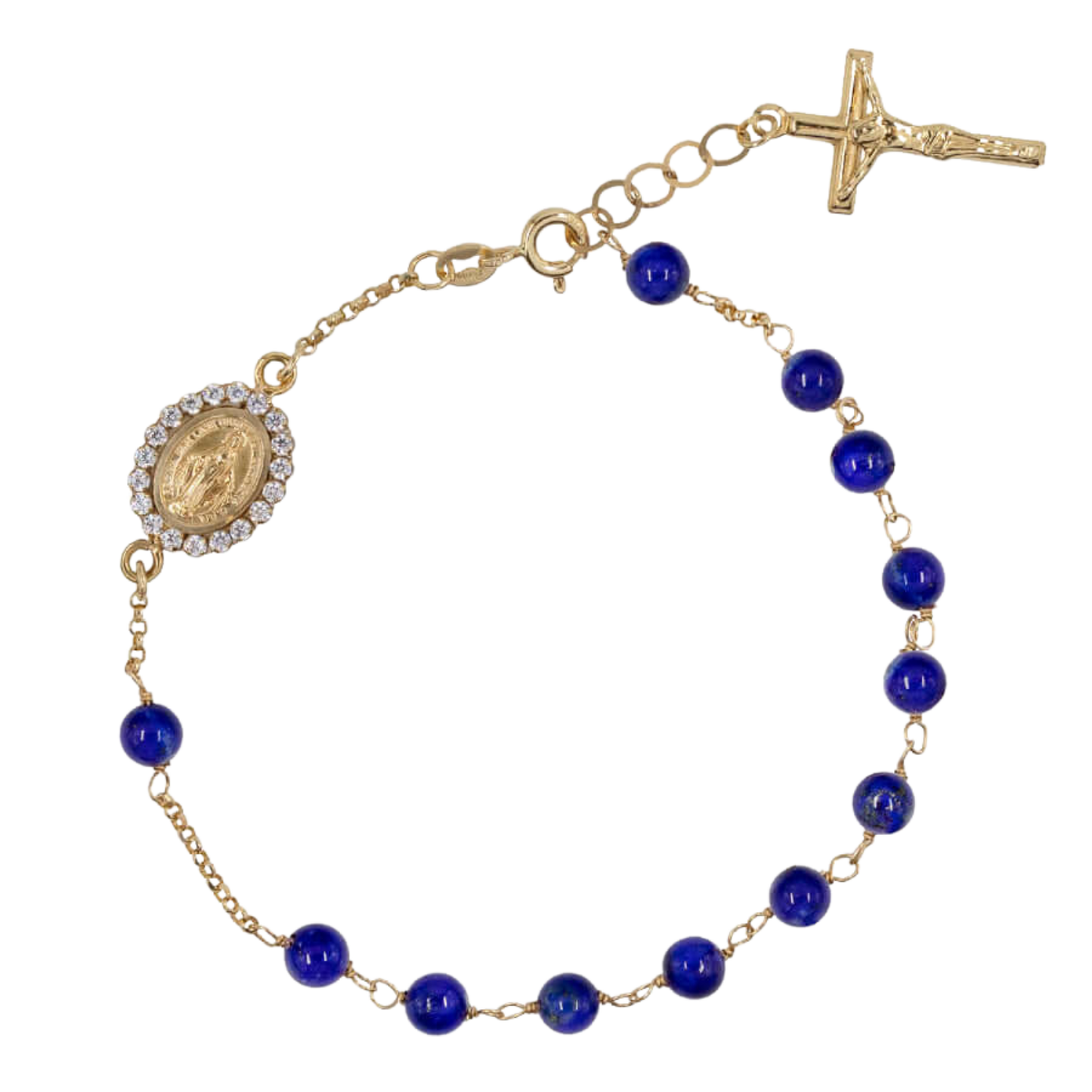 LAPIS LAZULI BEADS BRACELET CHAPELET - OR