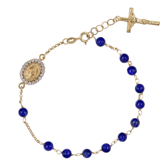 LAPIS LAZULI BEADS BRACELET CHAPELET - OR