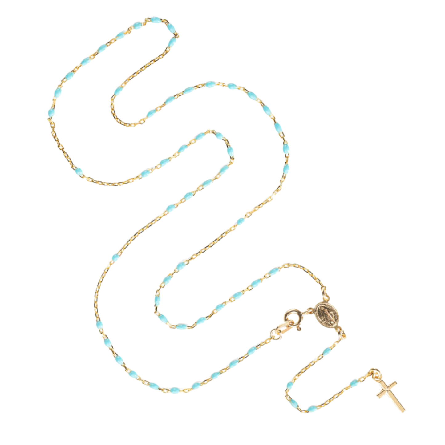 COLLIER CHAPELET - VERMEIL ARGENT - SKY BLUE ENAMEL