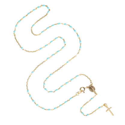 COLLIER CHAPELET - VERMEIL ARGENT - SKY BLUE ENAMEL