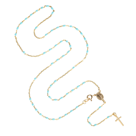 COLLIER CHAPELET - VERMEIL ARGENT - SKY BLUE ENAMEL