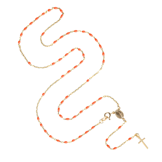 COLLIER CHAPELET - VERMEIL ARGENT - PINK ENAMEL
