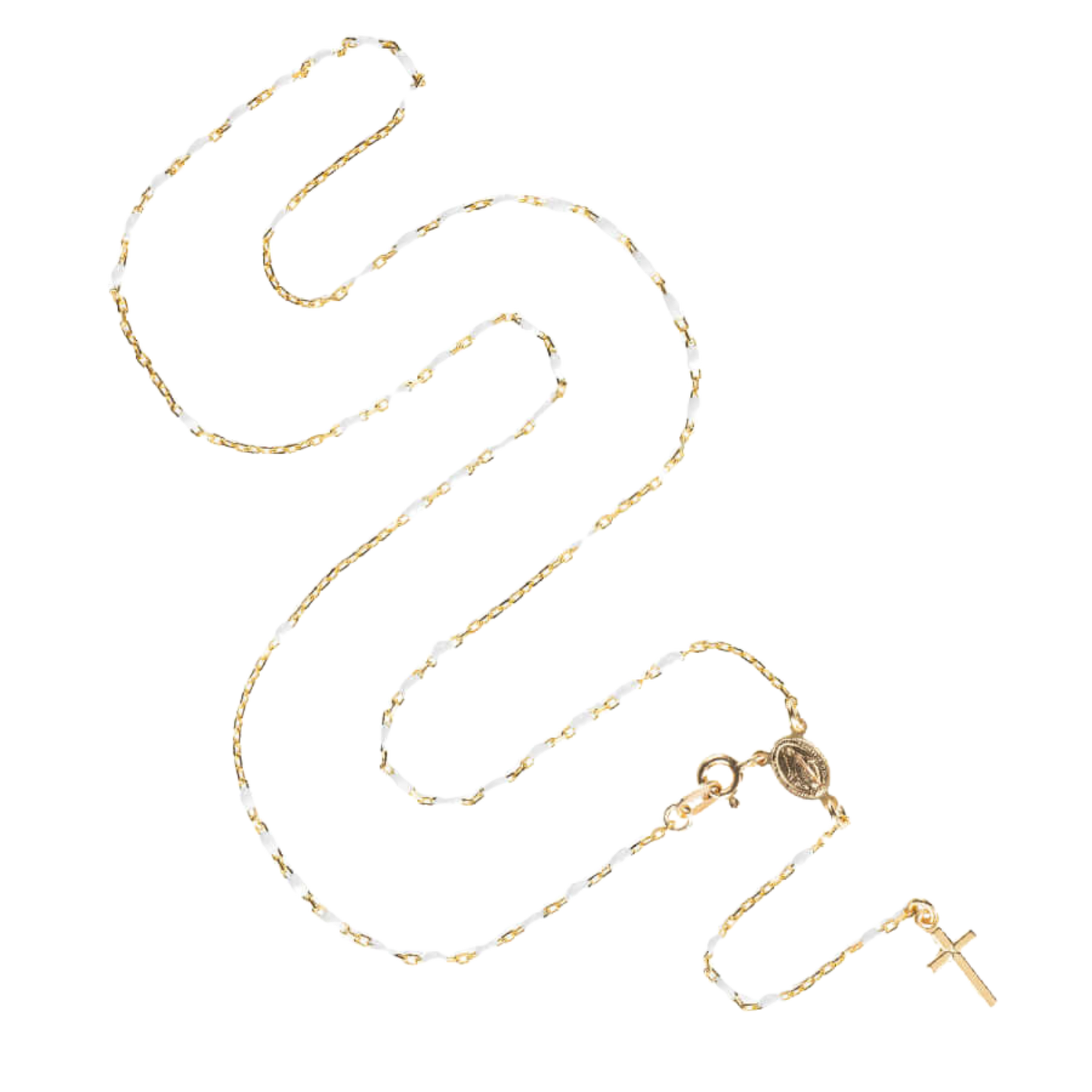 COLLIER CHAPELET - VERMEIL ARGENT - BLANC ENAMEL