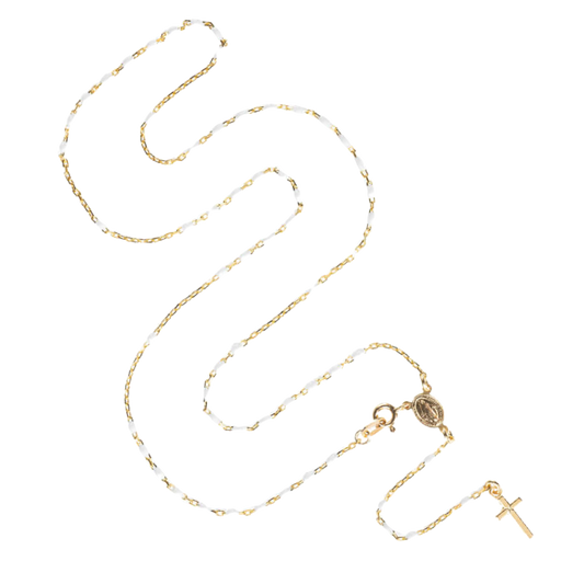 COLLIER CHAPELET - VERMEIL ARGENT - BLANC ENAMEL