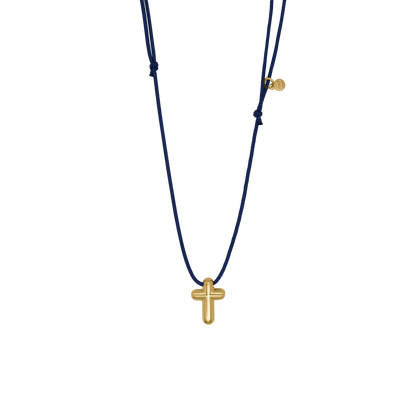 COLLIER CROIX - BLUE ROPE ET GOLDEN ARGENT