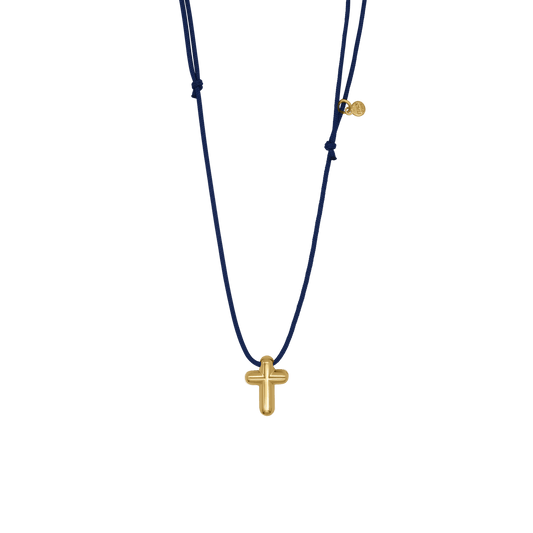 COLLIER CROIX - BLUE ROPE ET GOLDEN ARGENT