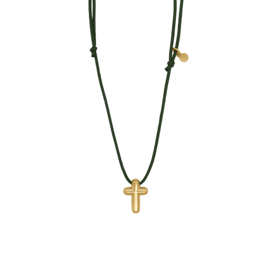 COLLIER CROIX - GREEN ROPE ET GOLDEN ARGENT