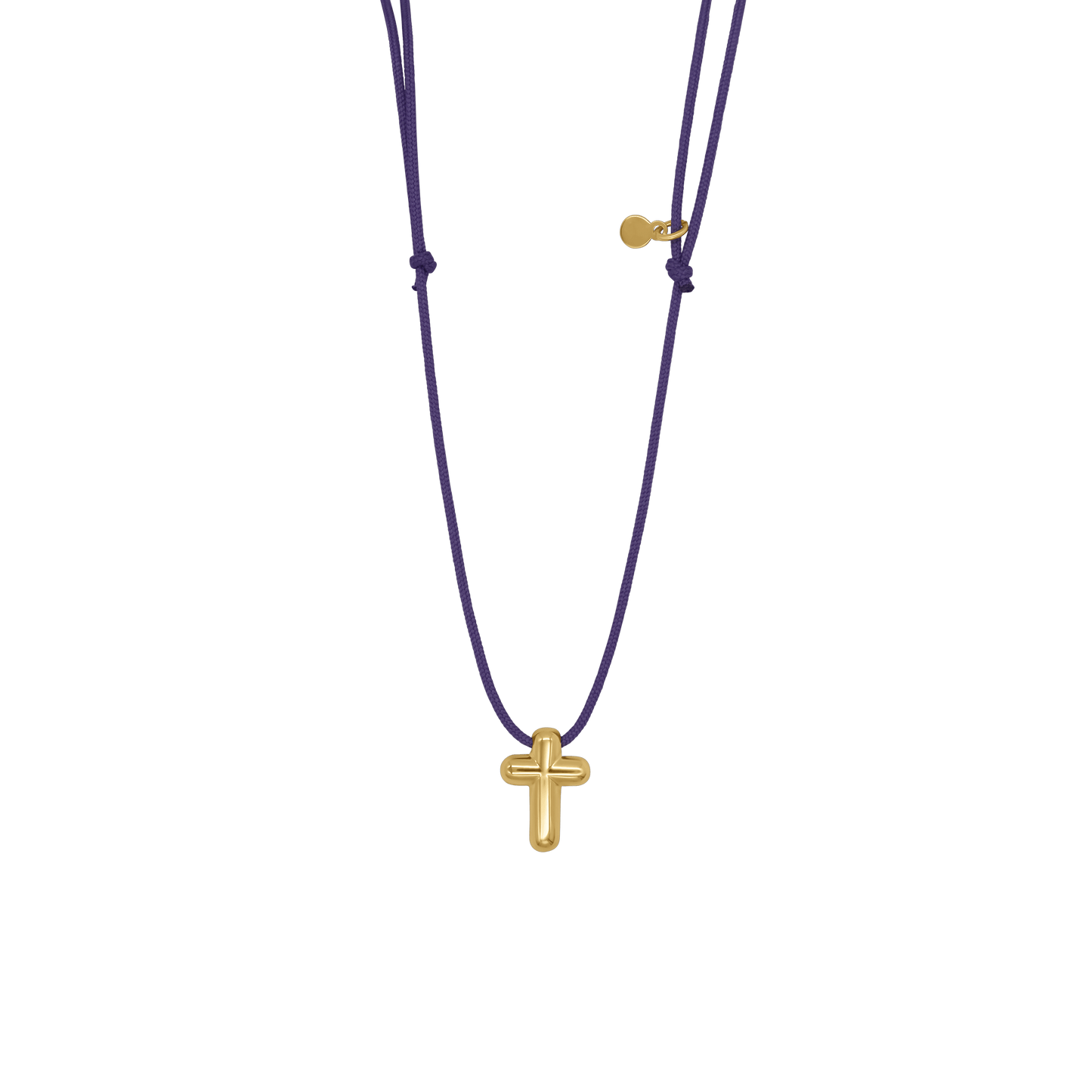 COLLIER CROIX - PURPLE ROPE ET GOLDEN ARGENT
