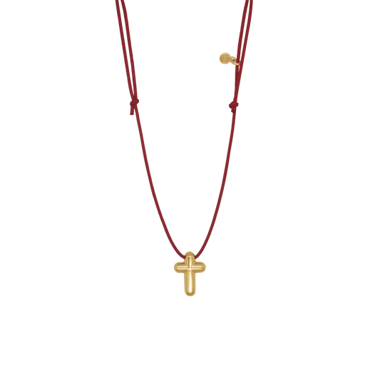 COLLIER CROIX - RED ROPE ET GOLDEN ARGENT
