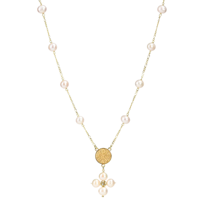 PERLE COLLIER - MÉDAILLE MARIE - VERMEIL ARGENT