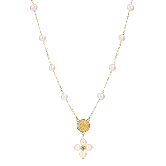 PERLE COLLIER - MÉDAILLE MARIE - VERMEIL ARGENT