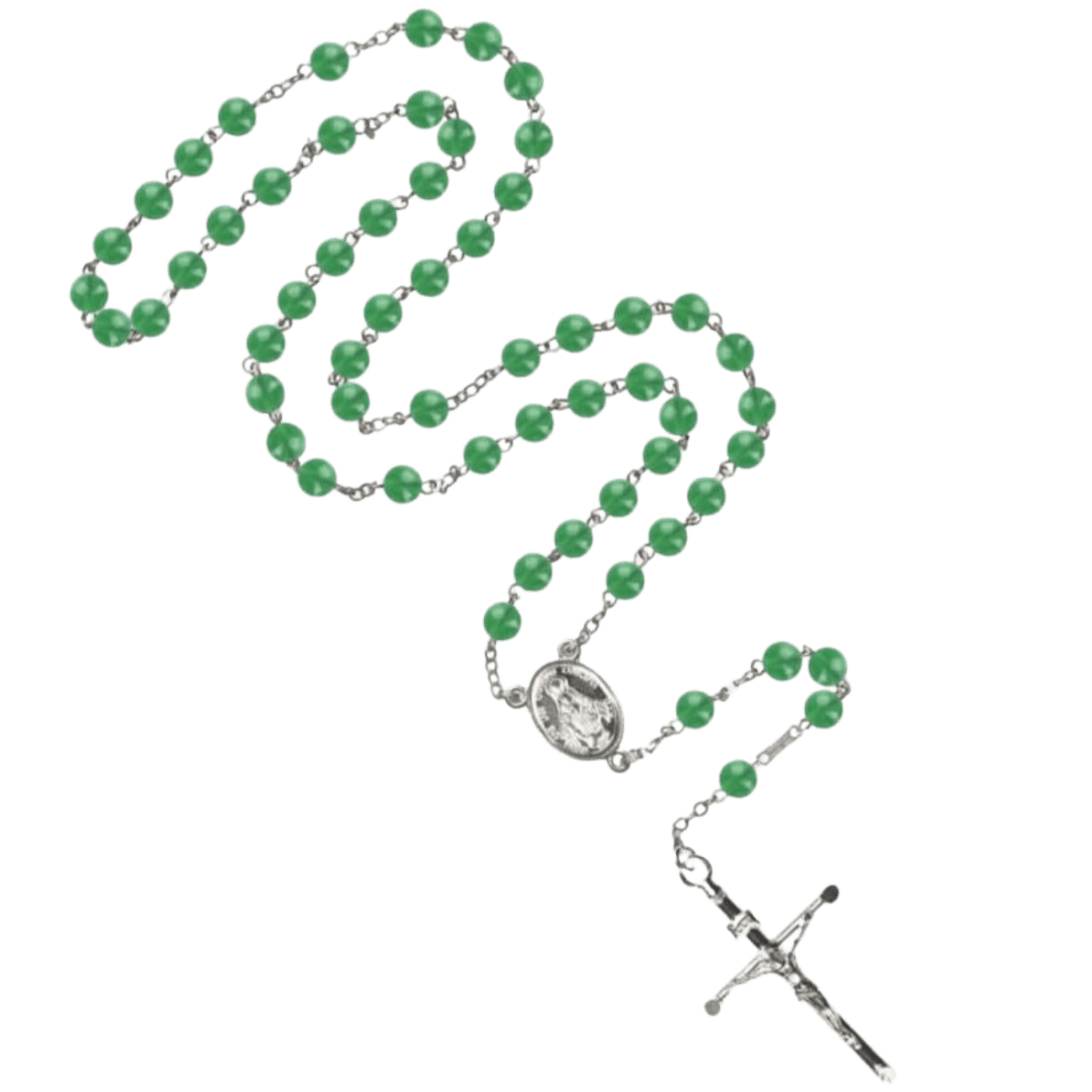 GREEN AGATE CHAPELET - ARGENT