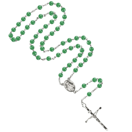 GREEN AGATE CHAPELET - ARGENT