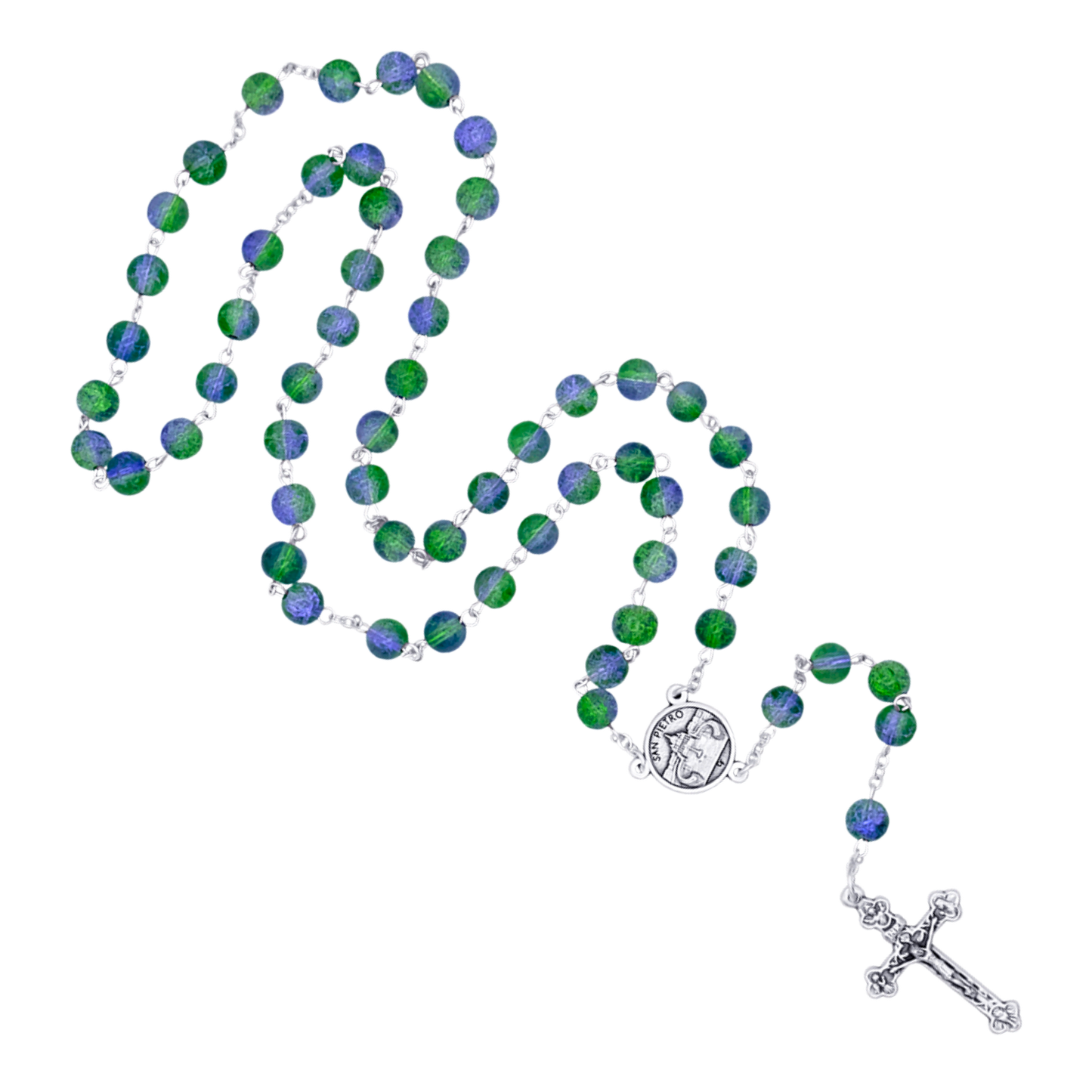 GREEN ET PURPLE GLASS  - CHAPELET - METAL