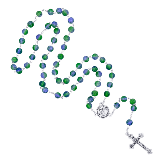 GREEN ET PURPLE GLASS  - CHAPELET - METAL