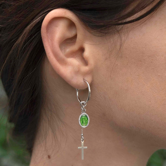 GREEN MIRACULOUS MÉDAILLE - HOOP BOUCLES D'OREILLES - ARGENT