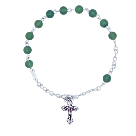 BRACELET CHAPELET GREEN STONES - METAL