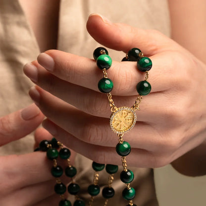 GREEN TIGER EYE CHAPELET - VERMEIL ARGENT