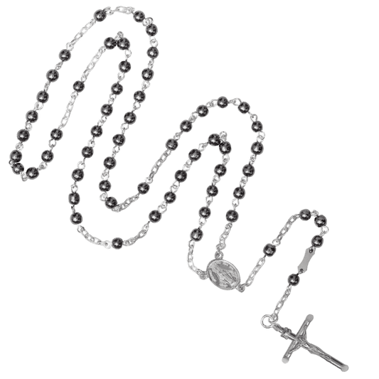 HEMATITE BEADS CHAPELET - ARGENT
