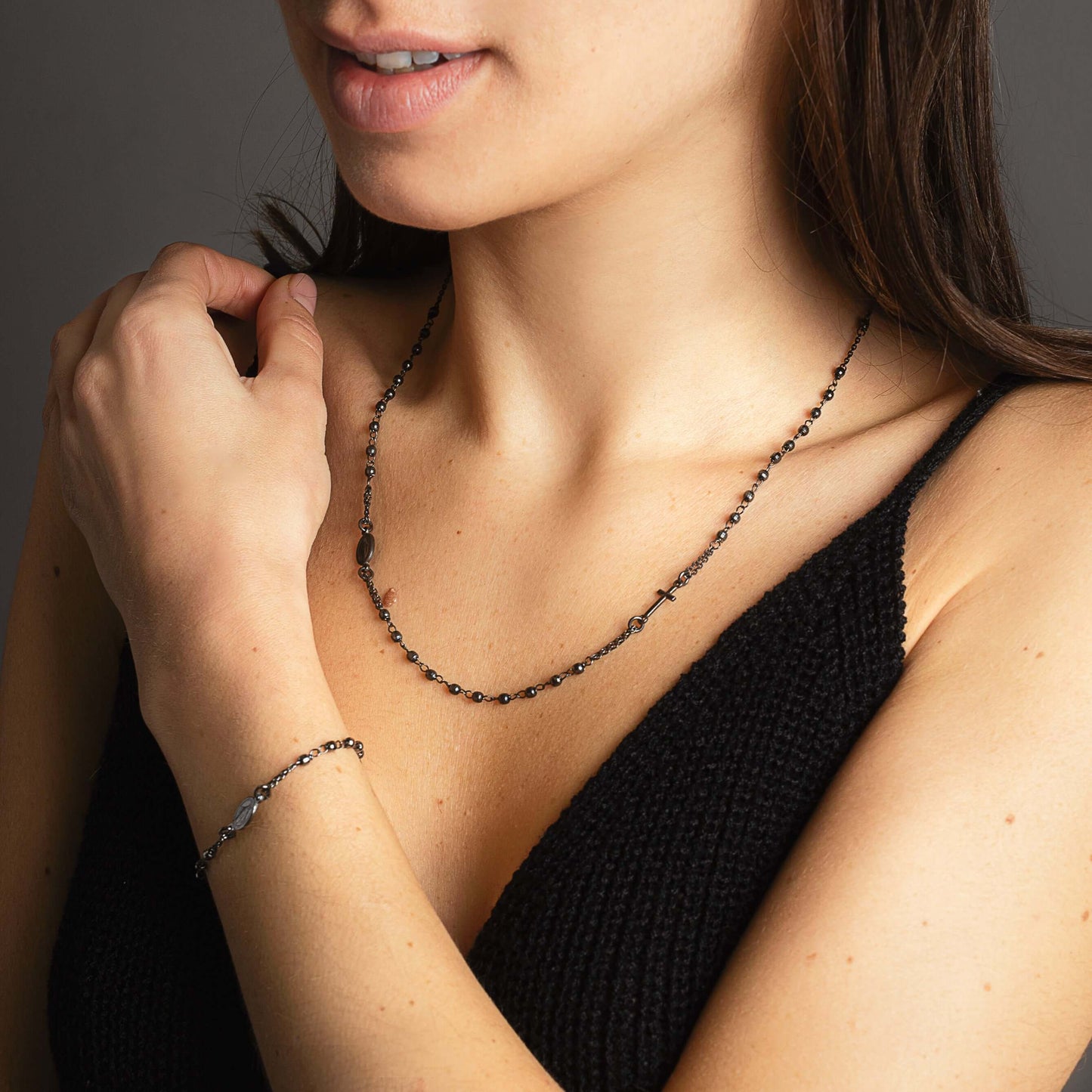 MIRACULOUS ET CROIX - COLLIER - NOIR ARGENT