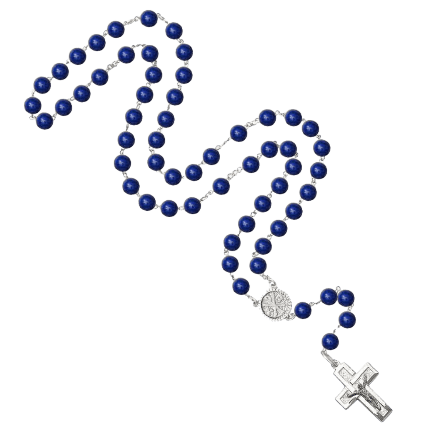 LAPIS LAZULI BEADS - CHAPELET - ARGENT
