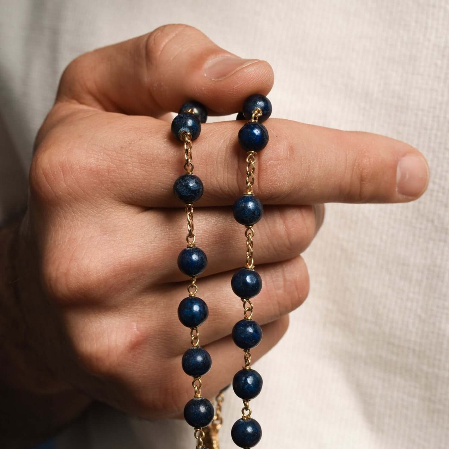 LAPIS LAZULI BEADS - CHAPELET - VERMEIL ARGENT