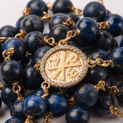 LAPIS LAZULI BEADS - CHAPELET - VERMEIL ARGENT