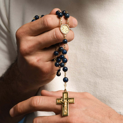 LAPIS LAZULI BEADS - CHAPELET - VERMEIL ARGENT