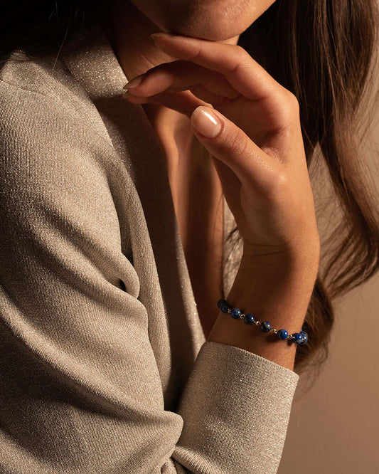BRACELET CHAPELET LAPIS LAZULI - ARGENT