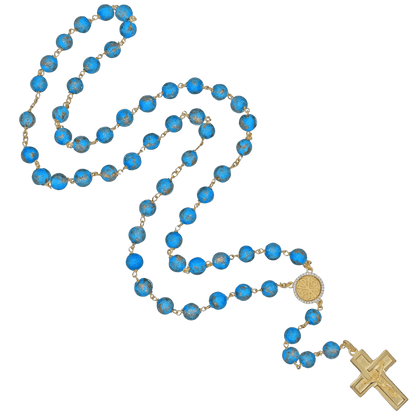 LIGHT BLUE GLASS BEADS CHAPELET - VERMEIL ARGENT