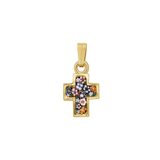 PENDENTIF CROIX - MICROMOSAIC BIJOUX - GOLDEN METAL